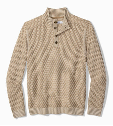 Cross Cable Button-Neck Sweater in Hazelnut Cream by Tommy Bahama