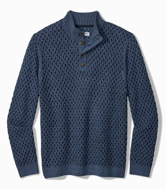 Cross Cable Button-Neck Sweater in Coastline by Tommy Bahama