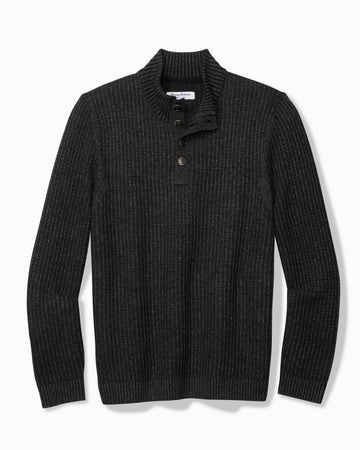 Autumn Pier Button Mock-Neck Sweater in Black by Tommy Bahama