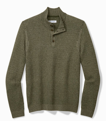 Autumn Pier Button Mock-Neck Sweater in Palm Moss by Tommy Bahama