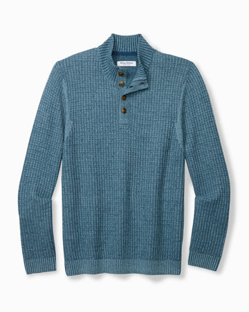 Autumn Pier Button Mock-Neck Sweater in Majolica Blue by Tommy Bahama