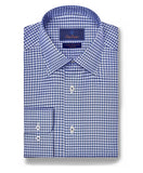 Mini Check Textured Trim Fit Dress Shirt in Blue by David Donahue