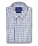 Sky & Olive Check Non-Iron Trim Fit Dress Shirt in Sky & Olive by David Donahue