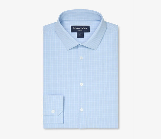 Leeward Long Sleeve Dress Shirt in Cloud Blue Mini Grid by Mizzen+Main