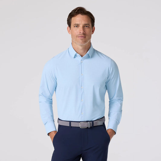 Leeward Long Sleeve Dress Shirt in Cloud Blue Mini Grid by Mizzen+Main