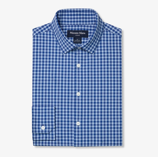 Leeward No Tuck Dress Shirt in Cobalt Ben Plaid by Mizzen+Main