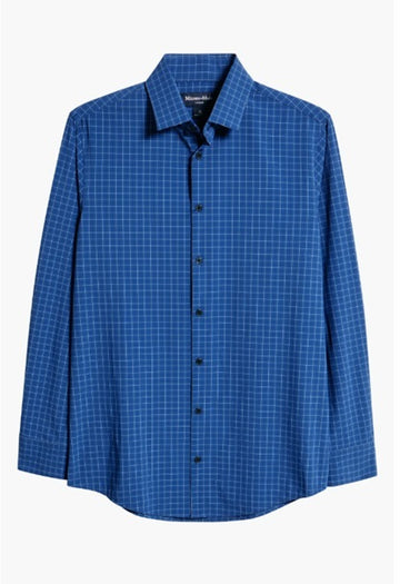 Leeward No Tuck Dress Shirt in Cobalt Manor Plaid by Mizzen+Main