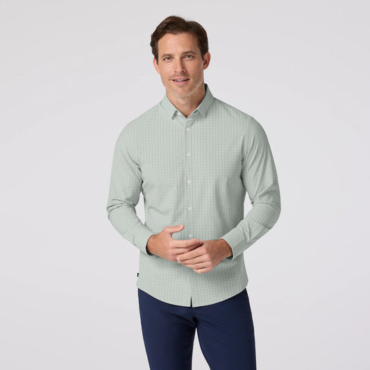 Leeward No Tuck Dress Shirt in Eucalyptus Mini Plaid by Mizzen+Main