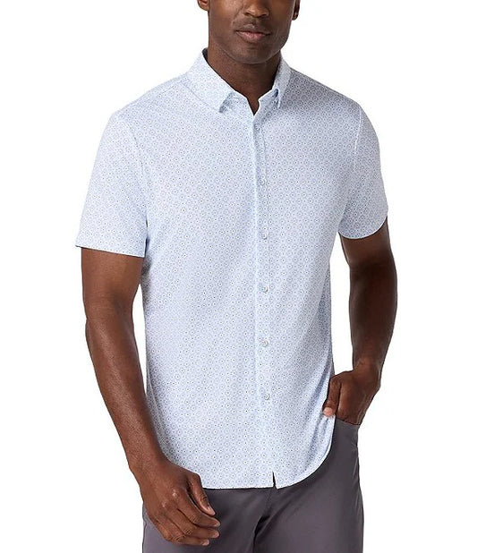 Halyard Short Sleeve Dress Shirt in White Radial Diamond by Mizzen+Main