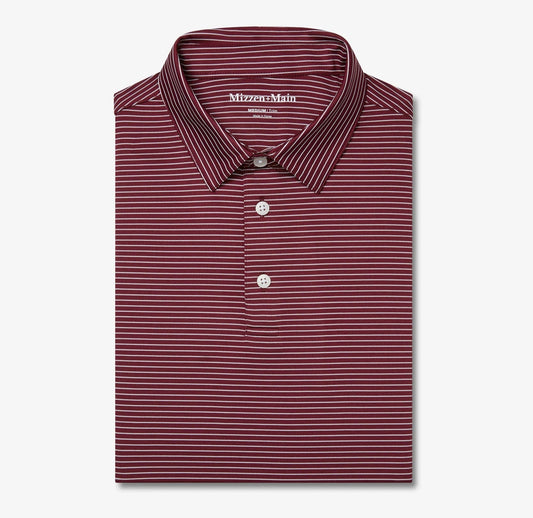 Versa Polo in Maroon Alternating Stripe by Mizzen+Main