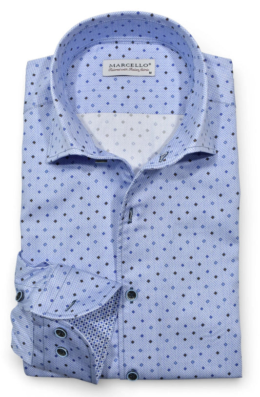 Long-Sleeve Dress Shirt in Blue Float Diamonds by Marcello