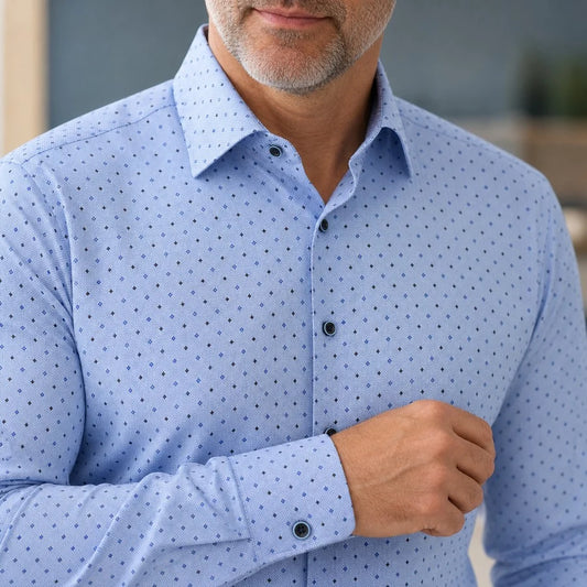 Long-Sleeve Dress Shirt in Blue Float Diamonds by Marcello