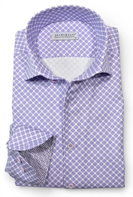 Long-Sleeve Dress Shirt in Plum Circle Medallion by Marcello