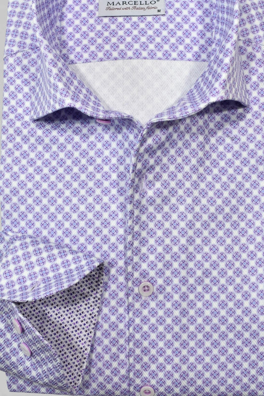 Long-Sleeve Dress Shirt in Plum Circle Medallion by Marcello