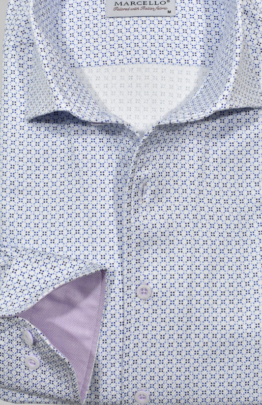 Long-Sleeve Dress Shirt in Open Hex Medallion by Marcello