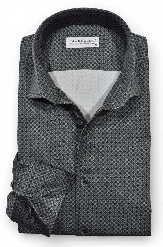 Long-Sleeve Dress Shirt in Victor Slate Medallion by Marcello
