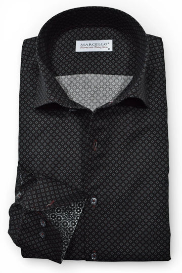 Long-Sleeve Dress Shirt in Midnight Clove Neat by Marcello