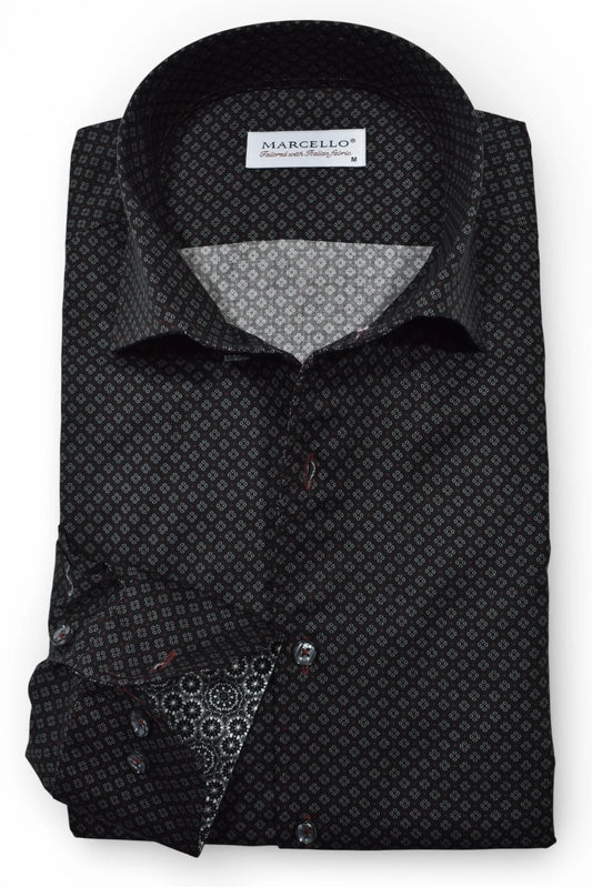 Long-Sleeve Dress Shirt in Midnight Clove Neat by Marcello