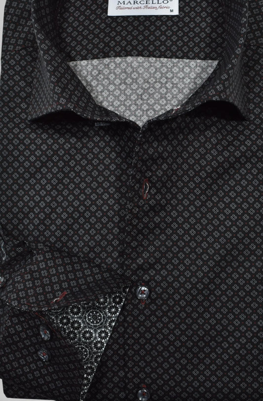 Long-Sleeve Dress Shirt in Midnight Clove Neat by Marcello