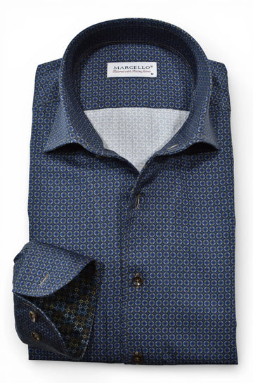 Long-Sleeve Dress Shirt in Navy Concentric Geometric by Marcello