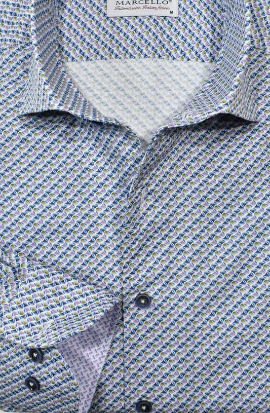 Long-Sleeve Dress Shirt in Softglow Linked Circles by Marcello