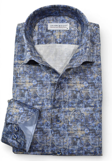 Long-Sleeve Dress Shirt in Sky Paisley by Marcello