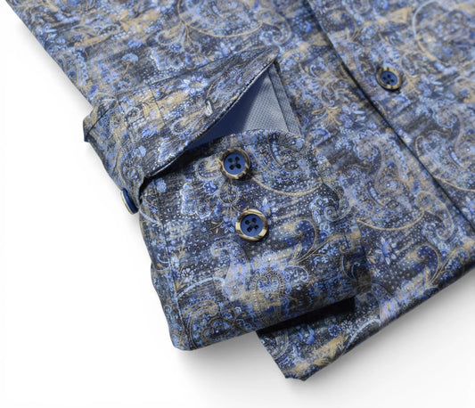 Long-Sleeve Dress Shirt in Sky Paisley by Marcello