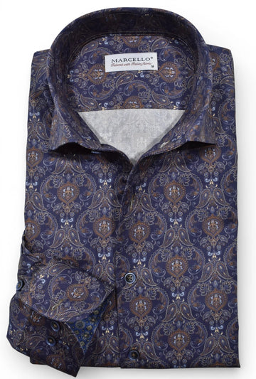 Long-Sleeve Dress Shirt in Lagos Navy Paisley by Marcello