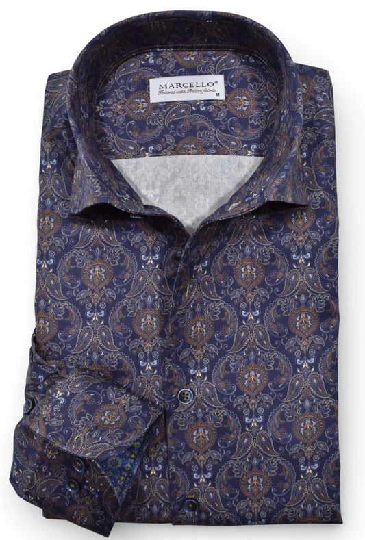 Long-Sleeve Dress Shirt in Lagos Navy Paisley by Marcello