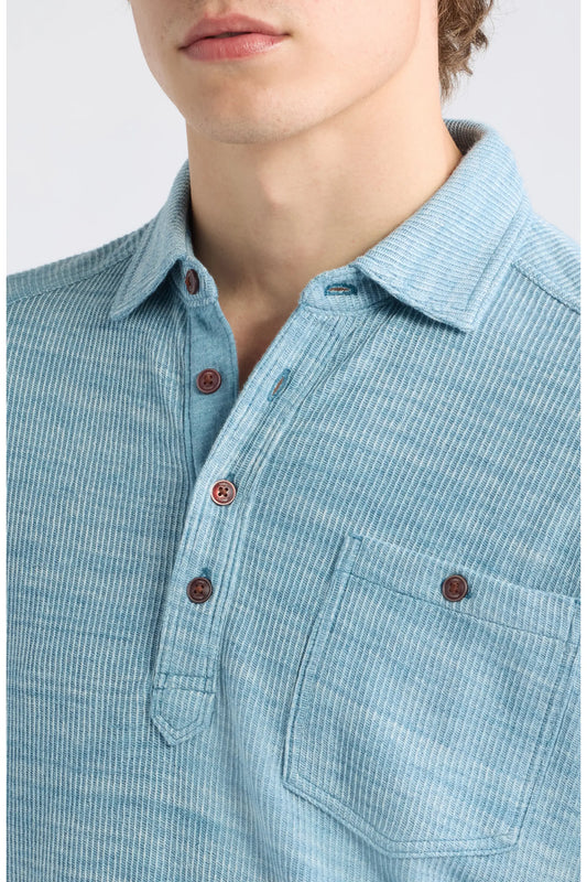 Bella Bay Long Sleeve Textured Cotton Blend Pocket Polo in Malachite Heather by Tommy Bahama