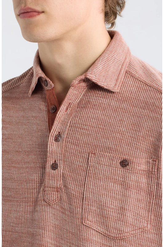 Bella Bay Long Sleeve Textured Cotton Blend Pocket Polo in DK Terra Cotta Heather by Tommy Bahama