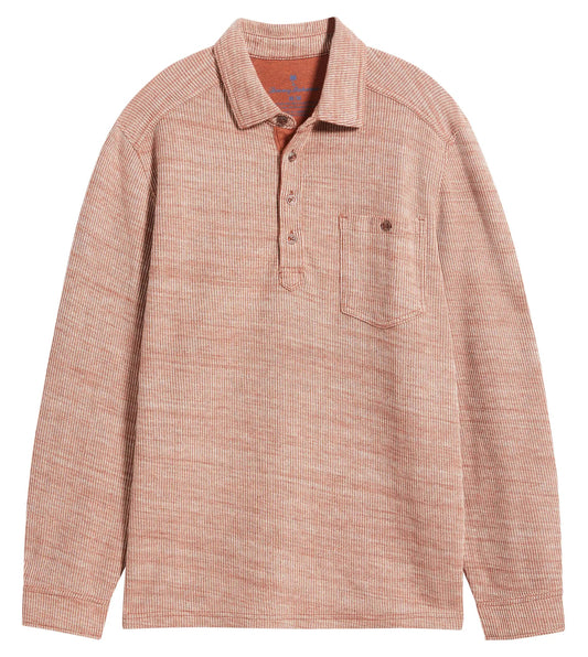 Bella Bay Long Sleeve Textured Cotton Blend Pocket Polo in DK Terra Cotta Heather by Tommy Bahama
