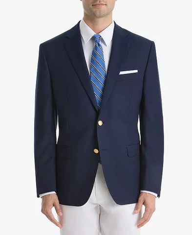 Solid Navy Blazer 100% Worsted Wool by Baroni