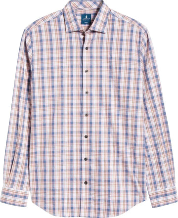 Slub Cotton Button Down Shirt Jordi Plaid in Lollipop by Johnnie-O