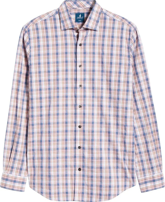 Slub Cotton Button Down Shirt Jordi Plaid in Lollipop by Johnnie-O