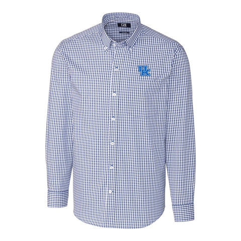 University of Kentucky Easy Care Stretch Gingham Dress Shirt in Tour Blue by Cutter & Buck