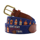 Kentucky Bourbon Trail Bottles Needlepoint Belt on Blue by Smathers & Branson