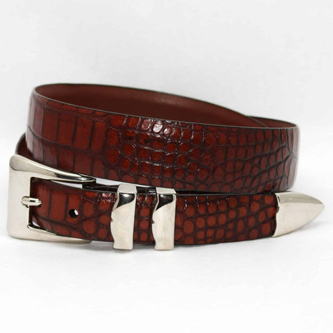 Alligator Embossed Calfskin Belt with 4pc Buckle Set in Cognac Brown by Torino Leather Co.