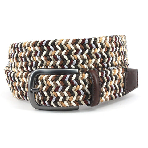 Italian  Woven Rayon Elastic Belt in Brown Multi by Torino Leather Co.