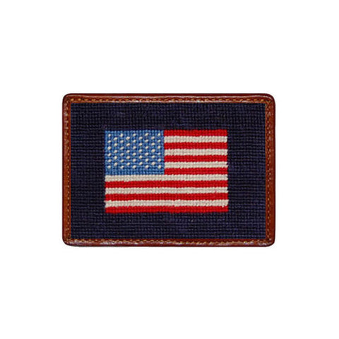 American Flag Needlepoint Card Wallet in Navy by Smathers & Branson