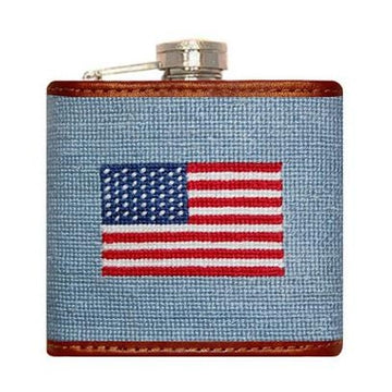 American Flag Needlepoint Flask in Antique Blue by Smathers & Branson