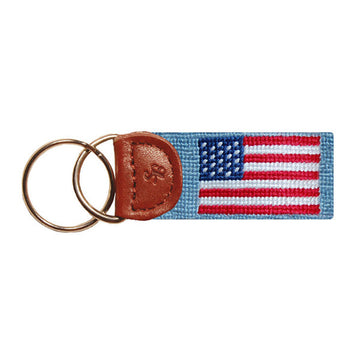 American Flag Needlepoint Key Fob in Antique Blue by Smathers & Branson