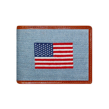 American Flag Needlepoint Wallet in Antique Blue by Smathers & Branson