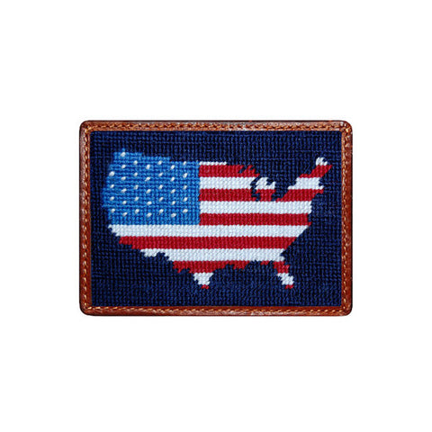 Americana Needlepoint Card Wallet in Navy by Smathers & Branson