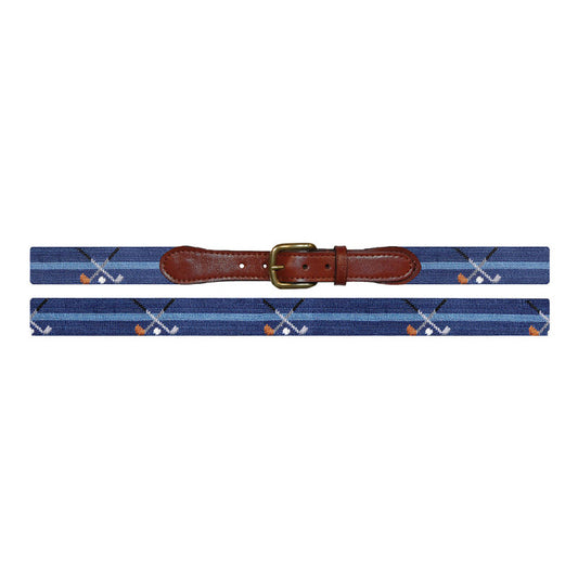 Crossed Clubs Needlepoint Belt on Navy by Smathers & Branson