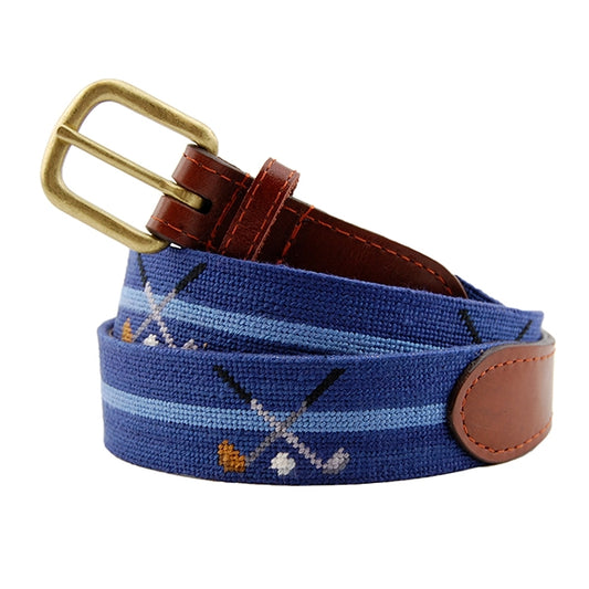 Crossed Clubs Needlepoint Belt on Navy by Smathers & Branson