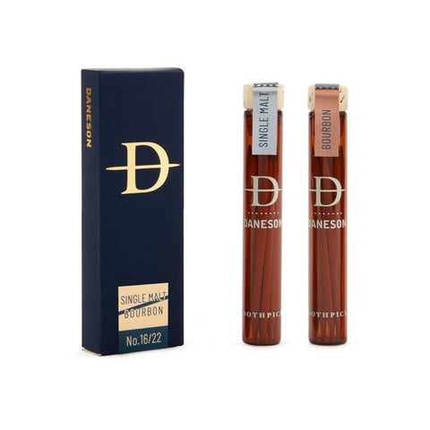 Bourbon No. 22 and Single Malt No. 16 Flavored Toothpicks 2-Bottle Box by Daneson