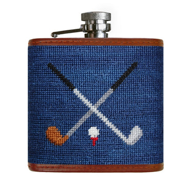 Crossed Clubs Needlepoint Flask by Smathers & Branson