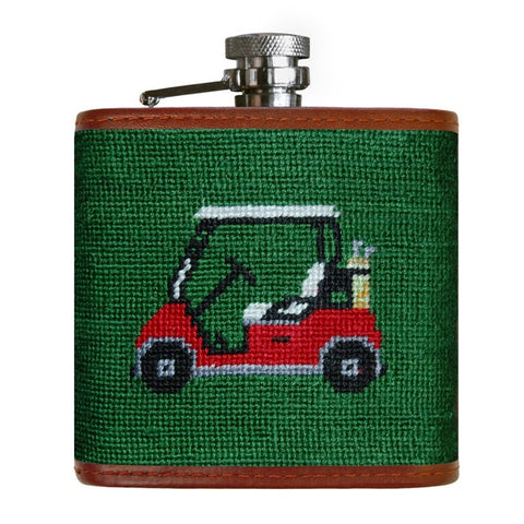 Golf Cart Needlepoint Flask in Forest Green by Smathers & Branson