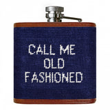 Old Fashioned Needlepoint Flask on Dark Navy by Smathers & Branson